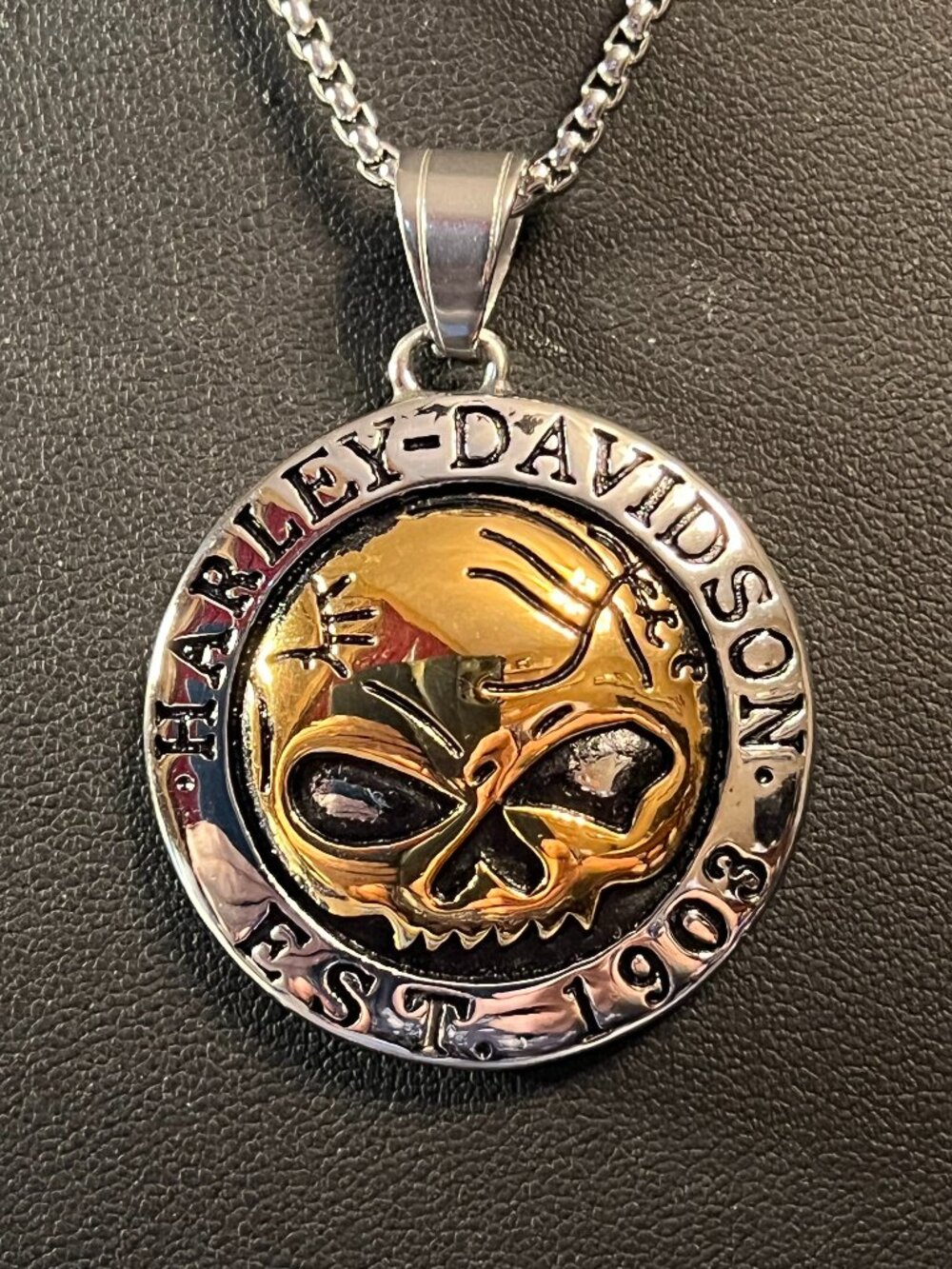 2-tone Harley Skull Est. 1903 Pendant Necklace (474) *PLEASE READ DESCRIPTION*